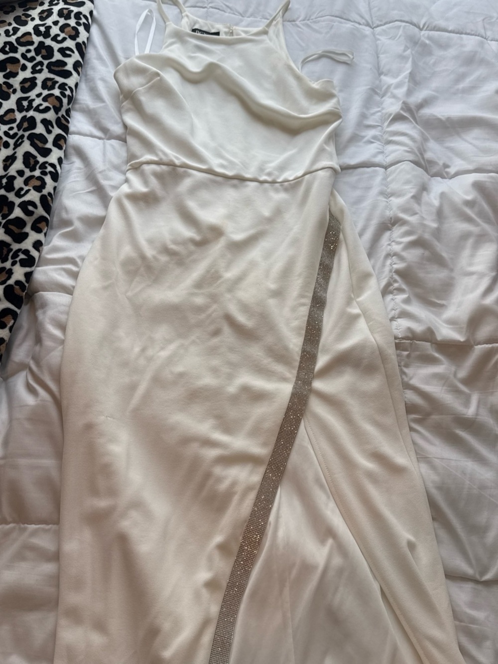 BCX Ivory One-Shoulder Slip Dress with Sparkle Trim